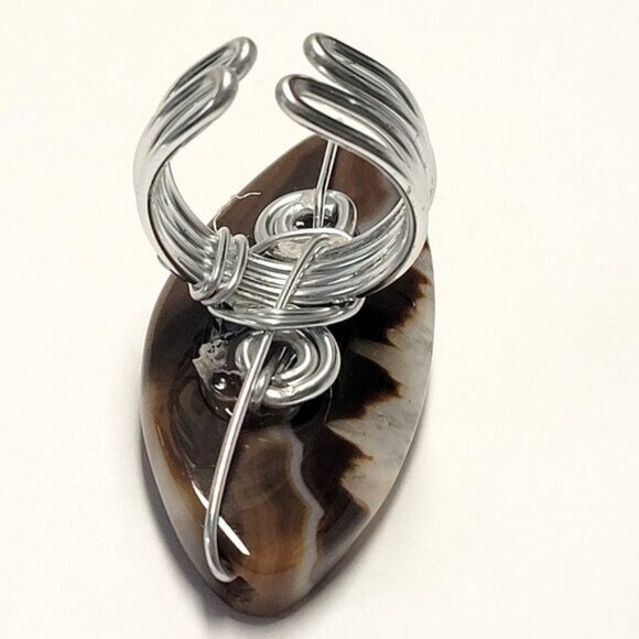 Natural Banded Agate Onyx Cabochon Adjustable Band Handmade Semi Precious Ring - Picture 8 of 10